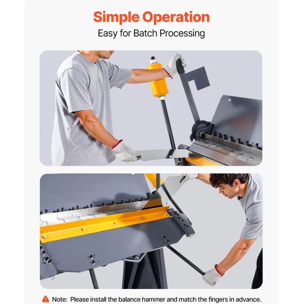 VEVOR Box and Pan Brake, 48 in Sheet Metal Bending Brake, 12-Gauge Mild Steel Capacity, 0-135 Degree Adjustable, Metal Bender Machine with 8 Fingers, Heavy-Duty Aluminum Folder for Precise Bending