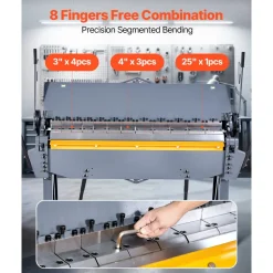 VEVOR Box and Pan Brake, 48 in Sheet Metal Bending Brake, 12-Gauge Mild Steel Capacity, 0-135 Degree Adjustable, Metal Bender Machine with 8 Fingers, Heavy-Duty Aluminum Folder for Precise Bending