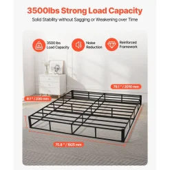 VEVOR Box Spring, King Size Bed Frame with Washable Fabric Cloth, Heavy Duty Metal Frame for King Bed, 9.1 in Mattress Foundation, 3500 lbs Max Weight Capacity, Easy Assembly, 79.1 x 75.8 x 9.1 in