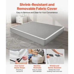 VEVOR Box Spring, King Size Bed Frame with Washable Fabric Cloth, Heavy Duty Metal Frame for King Bed, 9.1 in Mattress Foundation, 3500 lbs Max Weight Capacity, Easy Assembly, 79.1 x 75.8 x 9.1 in