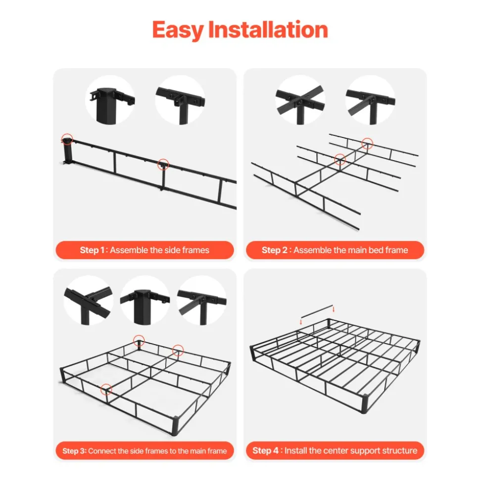 VEVOR Box Spring, Queen Size Bed Frame with Washable Fabric Cloth, Heavy Duty Metal Frame for Queen Bed, 4 in Mattress Foundation, 3500 lbs Max Weight Capacity, Easy Assembly, 79.1 L x 59.4 W x 4 H in