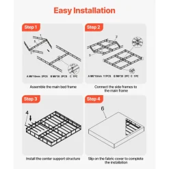 VEVOR Box Spring, Queen Size Bed Frame with Washable Fabric Cloth, Heavy Duty Metal Frame for Queen Bed, 9.1 in Mattress Foundation, 3500 lbs Max Weight Capacity, Easy Assembly, 79.1 x 59.6 x 9.1 in