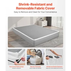 VEVOR Box Spring, Queen Size Bed Frame with Washable Fabric Cloth, Heavy Duty Metal Frame for Queen Bed, 5.1 in Mattress Foundation, 3500 lbs Max Weight Capacity, Easy Assembly, 79.1 x 59.6 x 5.1 in