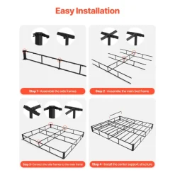 VEVOR Box Spring, Queen Size Bed Frame with Washable Fabric Cloth, Heavy Duty Metal Frame for Queen Bed, 5.1 in Mattress Foundation, 3500 lbs Max Weight Capacity, Easy Assembly, 79.1 x 59.6 x 5.1 in