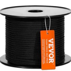 VEVOR Braided Nylon Cord, 3/16 inch by 250 feet, 32-Strand Design, 720 LBS Tensile Strength, Multi-Purpose Black Rope for Outdoor, Tree Work, Hiking, Swinging, and Rescue Operations