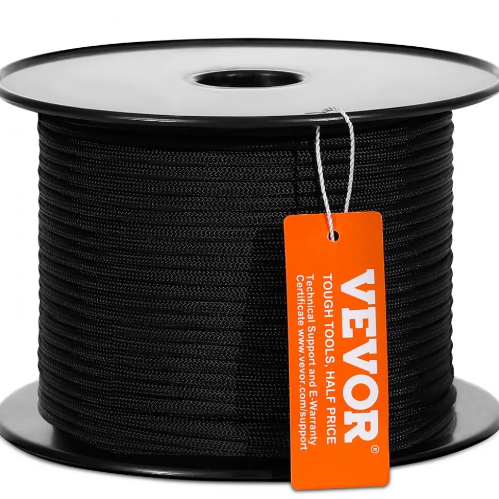 VEVOR Braided Nylon Cord, 3/16 inch by 250 feet, 32-Strand Design, 720 LBS Tensile Strength, Multi-Purpose Black Rope for Outdoor, Tree Work, Hiking, Swinging, and Rescue Operations