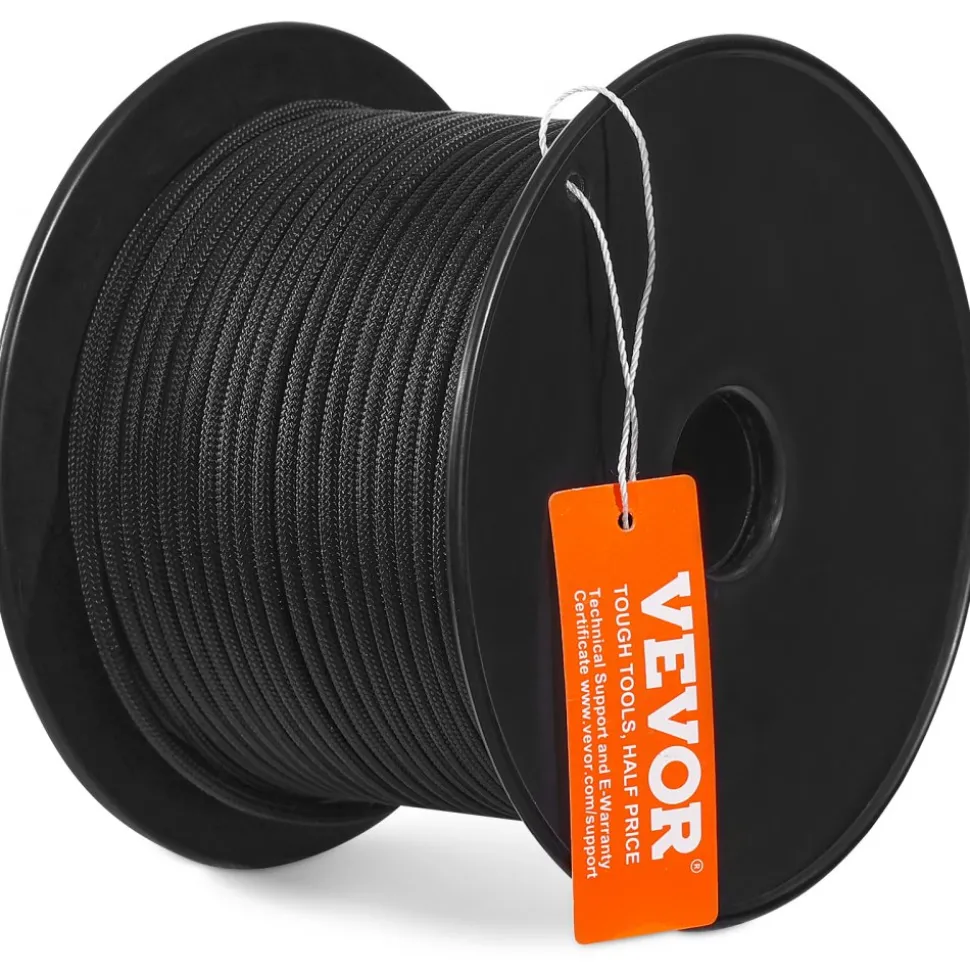 VEVOR Braided Nylon Cord, 3/16 inch by 250 feet, 32-Strand Design, 720 LBS Tensile Strength, Multi-Purpose Black Rope for Outdoor, Tree Work, Hiking, Swinging, and Rescue Operations