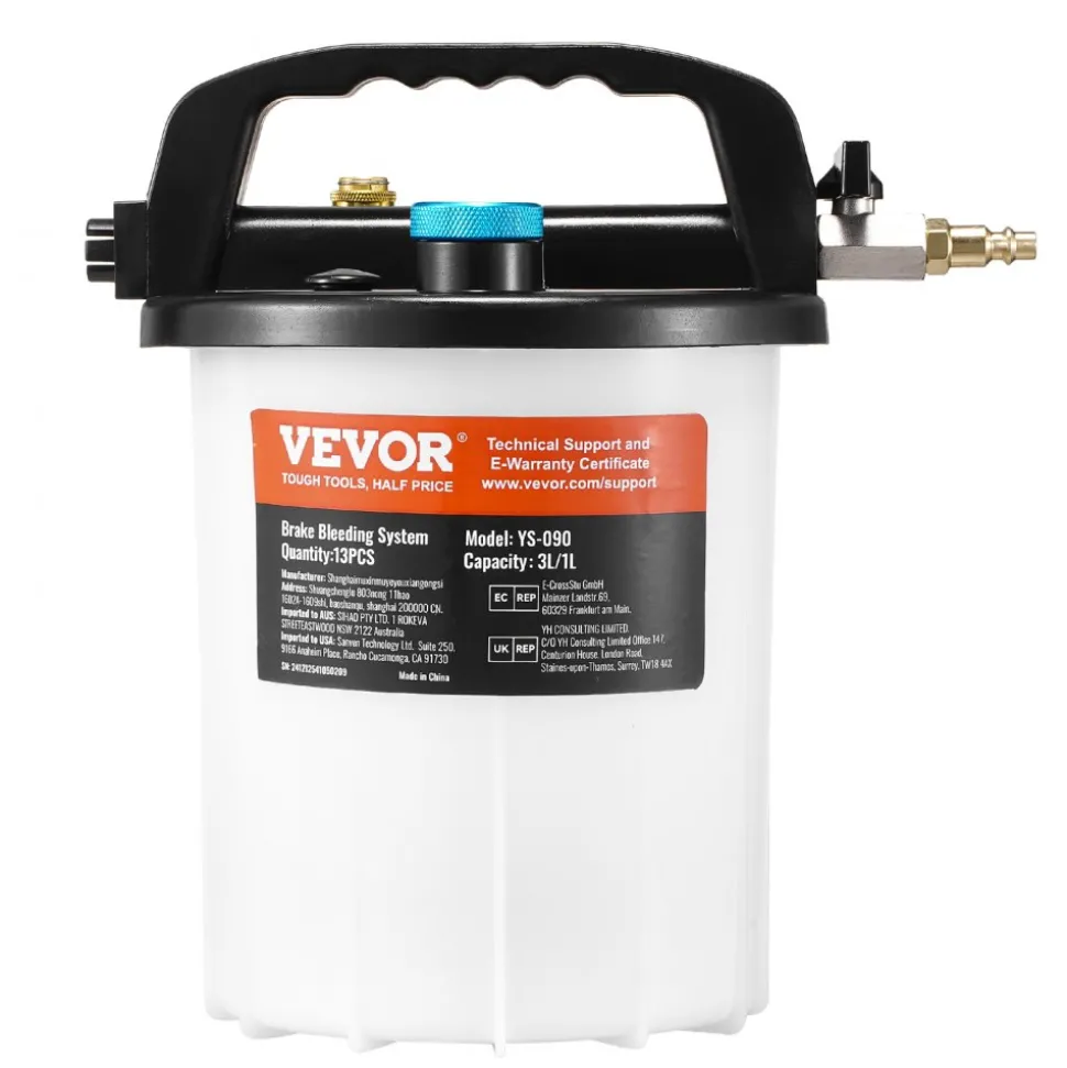 VEVOR Brake Bleeder Kit, 3L Brake Fluid Extractor with 1L Siphon Refilling Bottle & 13 Hose Connectors, Complete Brake Fluid Bleeder Kit with Extended Silicone Hose & Handle, Fit for Most Vehicles