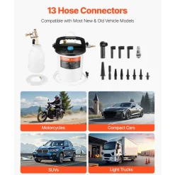 VEVOR Brake Bleeder Kit, 3L Brake Fluid Extractor with 1L Siphon Refilling Bottle & 13 Hose Connectors, Complete Brake Fluid Bleeder Kit with Extended Silicone Hose & Handle, Fit for Most Vehicles