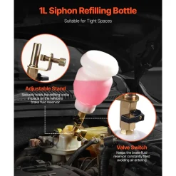 VEVOR Brake Bleeder Kit, 3L Brake Fluid Extractor with 1L Siphon Refilling Bottle & 13 Hose Connectors, Complete Brake Fluid Bleeder Kit with Extended Silicone Hose & Handle, Fit for Most Vehicles