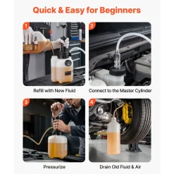 VEVOR Brake Bleeder Kit, 3L Manual Brake Fluid Bleeding Kit with 1L Waste Bottle & 5 Master Cylinder Adapters, One-Person Professional Brake Fluid Pressure Bleeder for Most Vehicles