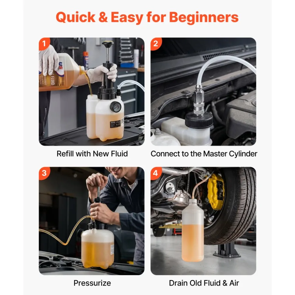 VEVOR Brake Bleeder Kit, 3L Manual Brake Fluid Bleeding Kit with 1L Waste Bottle & 4 Master Cylinder Adapters, One-Person Professional Brake Fluid Pressure Bleeder for Most Vehicles