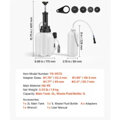 VEVOR Brake Bleeder Kit, 3L Manual Brake Fluid Bleeding Kit with 1L Waste Bottle & 4 Master Cylinder Adapters, One-Person Professional Brake Fluid Pressure Bleeder for Most Vehicles