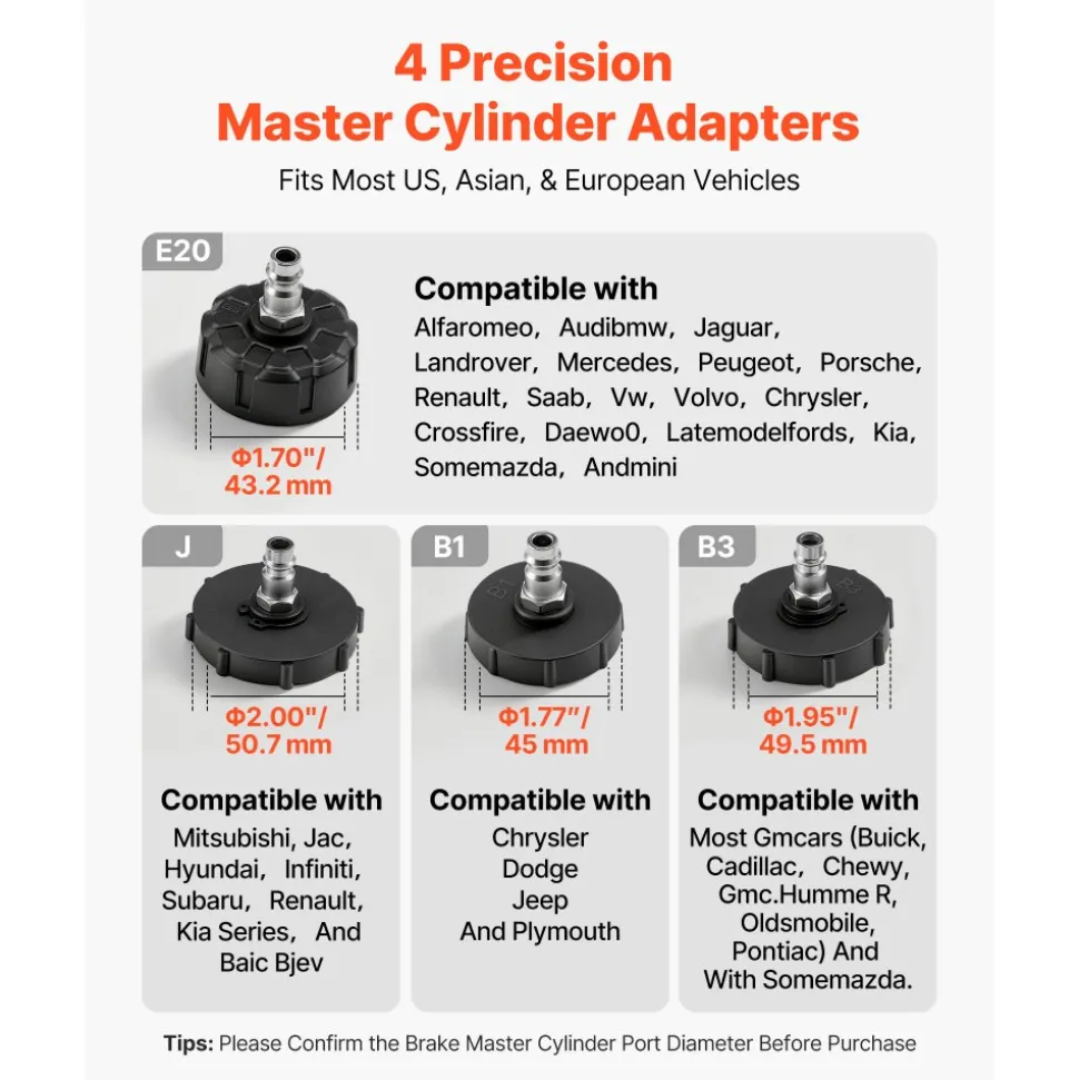 VEVOR Brake Bleeder Kit, 3L Manual Brake Fluid Bleeding Kit with 1L Waste Bottle & 4 Master Cylinder Adapters, One-Person Professional Brake Fluid Pressure Bleeder for Most Vehicles