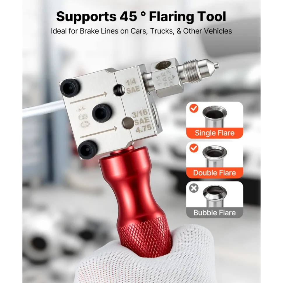 VEVOR Brake Line Flaring Tool Kit, 45° Single & Double Flare Tool for 3/16", 1/4" Copper Tubing - with 2 Forming Dies, Deburring Tool & Toolbox for Automotive Brake Hydraulic Line Repair