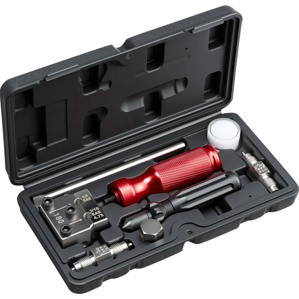 VEVOR Brake Line Flaring Tool Kit, 45° Single & Double Flare Tool for 3/16", 1/4" Copper Tubing - with 2 Forming Dies, Deburring Tool & Toolbox for Automotive Brake Hydraulic Line Repair