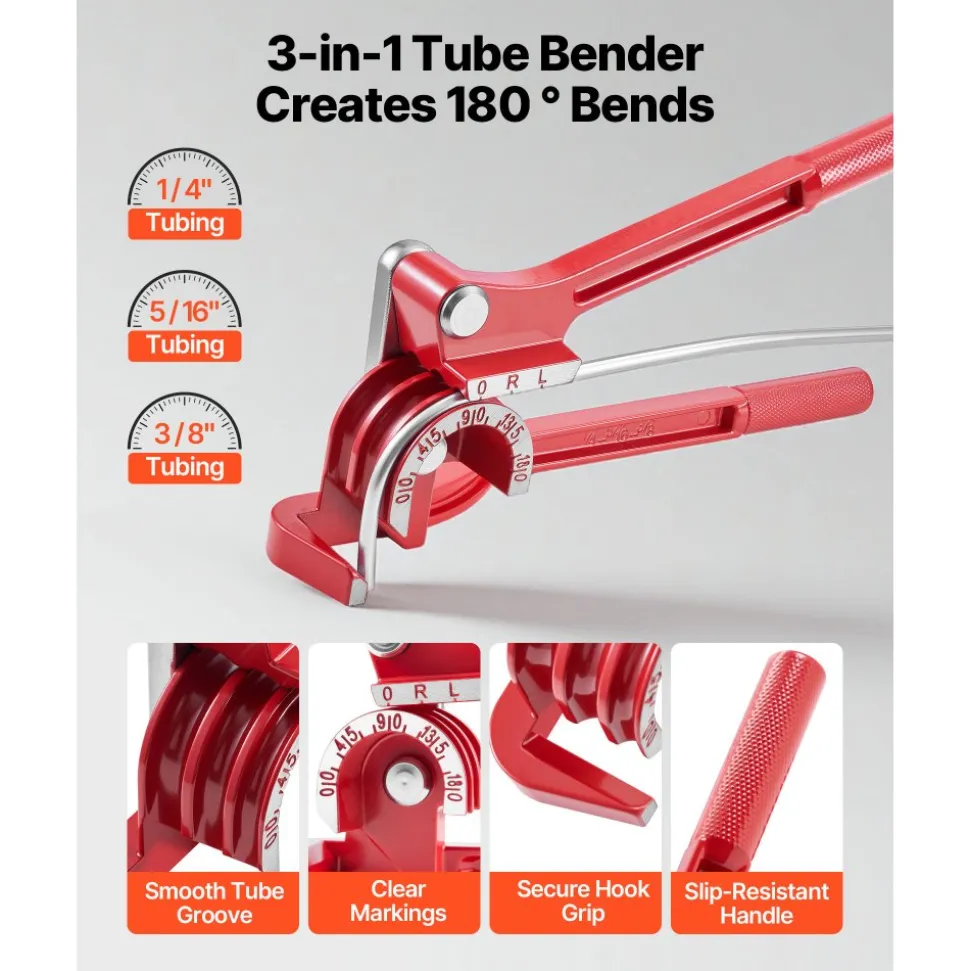 VEVOR 3/16" Brake Line Repair Kit, 45° Single Brake Line Flaring Tool Kit, 25FT Copper-Coated Brake Line with 20 Fittings & 2 Unions, 3-in-1 Tube Bender (1/4", 5/16", 3/8"), Tube Cutter Included
