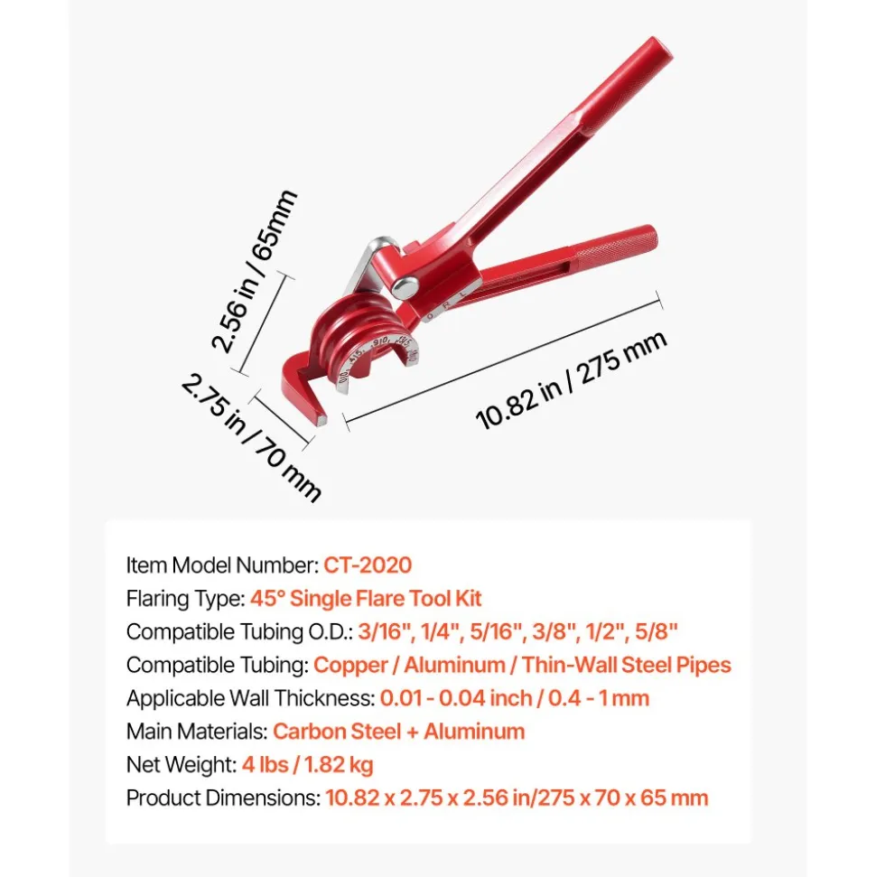 VEVOR 3/16" Brake Line Repair Kit, 45° Single Brake Line Flaring Tool Kit, 25FT Copper-Coated Brake Line with 20 Fittings & 2 Unions, 3-in-1 Tube Bender (1/4", 5/16", 3/8"), Tube Cutter Included