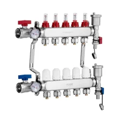 VEVOR 5-Branch Radiant Heat Manifold, 1/2" PEX Tubing Manifold, Stainless Steel PEX Manifold for Hydronic Radiant Floor Heating, Radiant Heat PEX Manifold Kit with 1/2" Adapters Included