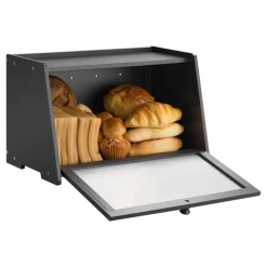 VEVOR Bread Box for Kitchen Counter, Large Capacity Bamboo Bread Storage Container, Farmhouse Wooden Breadbox Organizer for Homemade Bread, Storage Holder Bin with Acrylic Wavy Door Panel, Black