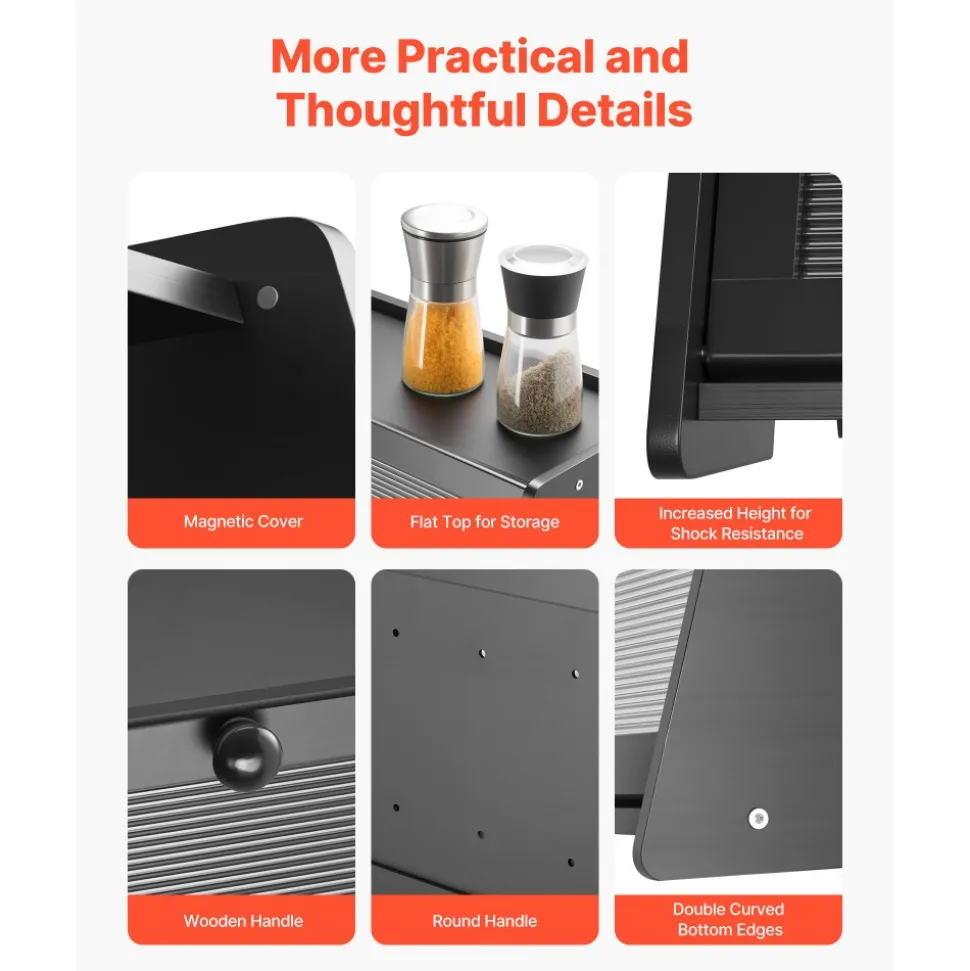 VEVOR Bread Box for Kitchen Counter, Large Capacity Bamboo Bread Storage Container, Farmhouse Wooden Breadbox Organizer for Homemade Bread, Storage Holder Bin with Acrylic Wavy Door Panel, Black