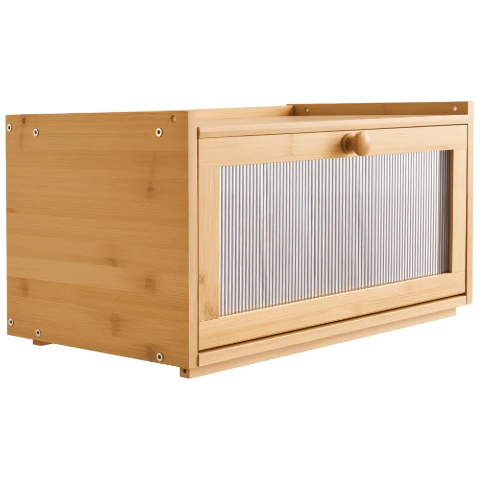 VEVOR Bread Box for Kitchen Counter, Large Capacity Bamboo Bread Storage Container, Farmhouse Wooden Breadbox Organizer for Homemade Bread, Storage Holder Bin with Acrylic Wavy Door Panel, Natural