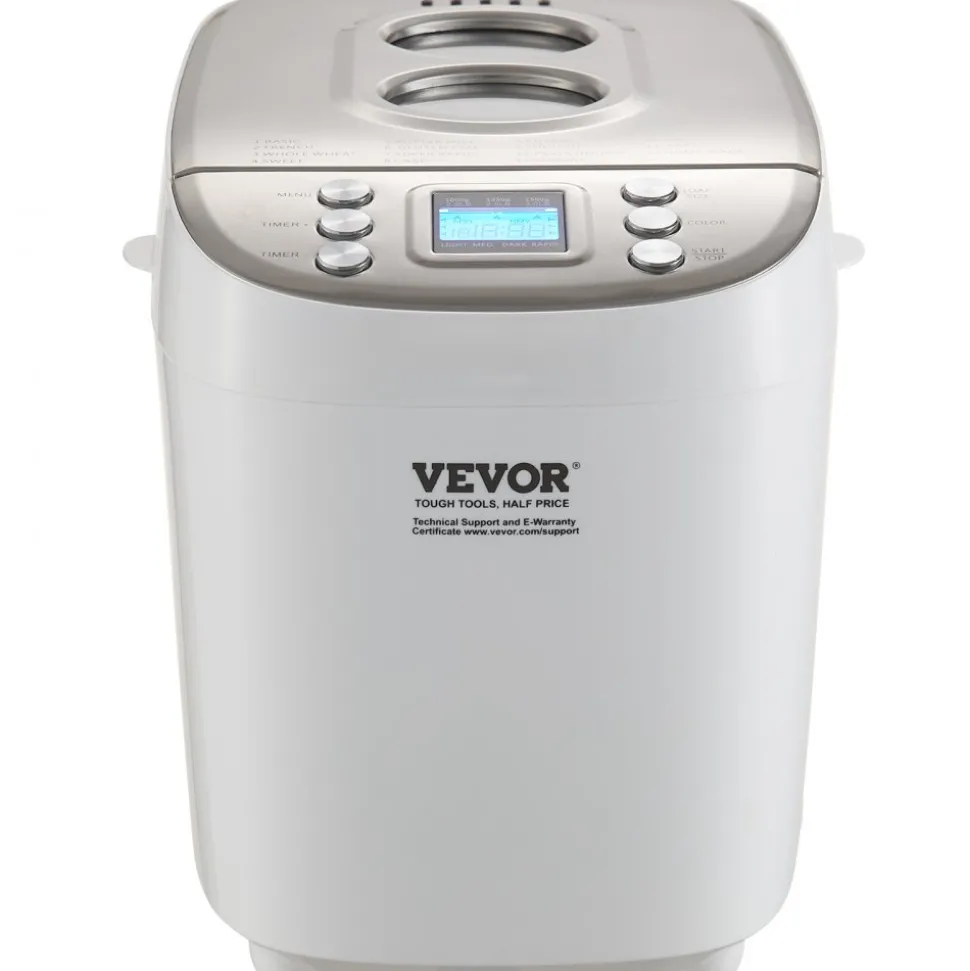 VEVOR Bread Maker, 15-in-1 3LB Dough Machine, Nonstick Ceramic Pan Automatic Breadmaker with Gluten Free Setting, Whole Wheat Bread Making, Digital, Programmable, 3 Loaf Sizes, 3 Crust Colors, White