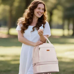 VEVOR Breast Pump Backpack, Breast Feeding Bag with Ice Pack, Fits for S1/S2, Pumping Accessories & Breastmilk Storage, Portable Pump Carrying Case for Work, Travel and Family Use, Light Pink