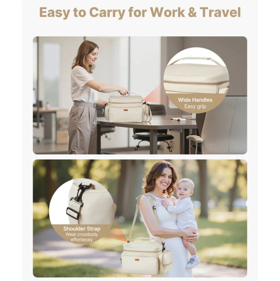 VEVOR Breast Pump Bag, Breast Feeding Bag with Ice Pack, Fits for S1/S2, Pumping Accessories & Breastmilk Storage, Portable Pump Carrying Case for Work, Travel and Family Use, Grey