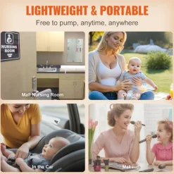 VEVOR Breast Pump, Double Electric Breast Pumps, 4 Modes & 16 Levels, 300mmHg Strong Suction, 2800mAH Rechargeable Anti-Backflow Breastfeeding Pump with LED Display, 18/21mm Inserts, 24/28mm Flanges