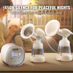 VEVOR Breast Pump, Double Electric Breast Pumps, 4 Modes & 16 Levels, 300mmHg Strong Suction, 2800mAH Rechargeable Anti-Backflow Breastfeeding Pump with LED Display, 18/21mm Inserts, 24/28mm Flanges