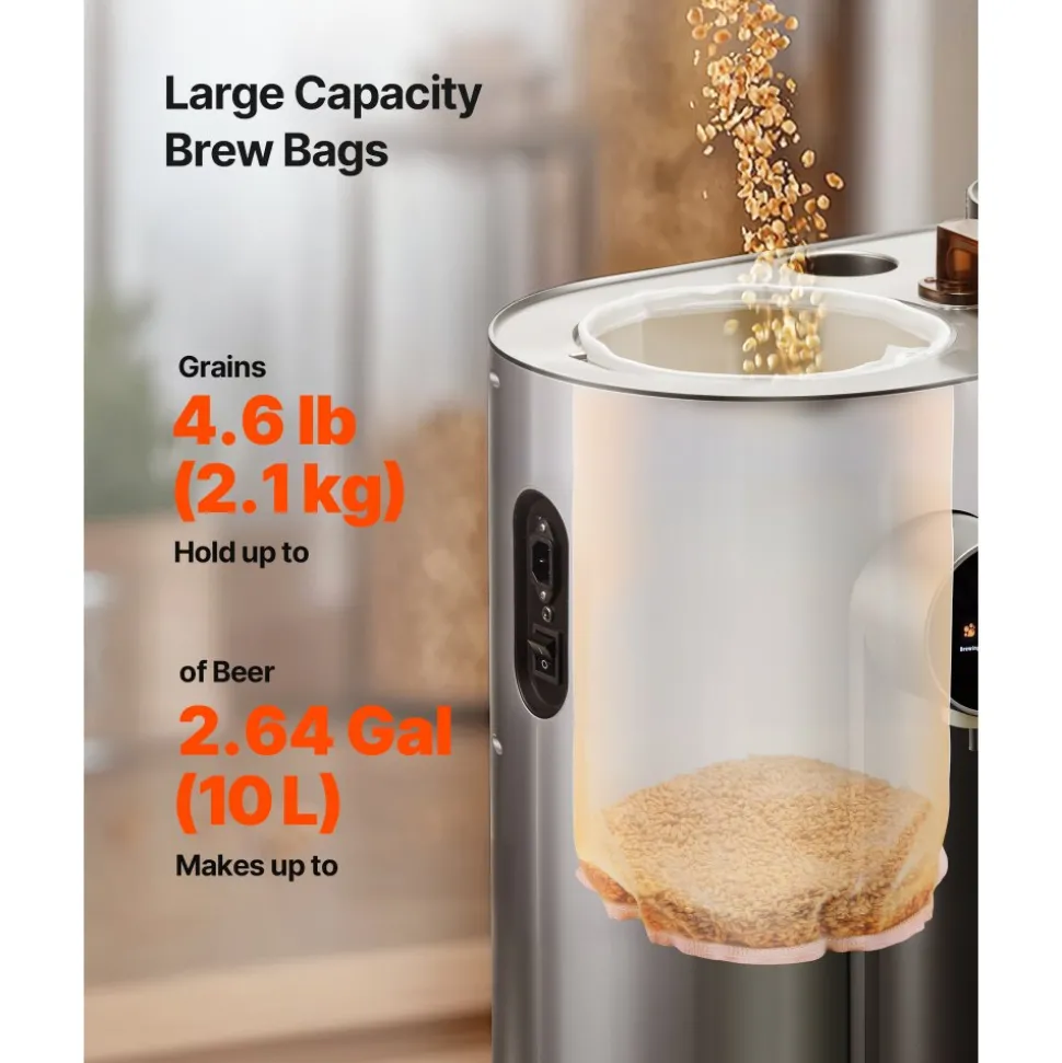 VEVOR Brew Bags, 2 PCS Food Grade Nylon Material Grain Bag, 10 PCS Natural Cotton-Linen Hop Bag, Easy to Clean, Reusable & Ultra-Fine Mesh Home Brewing Bags, Only for Our Automatic Beer Brewer