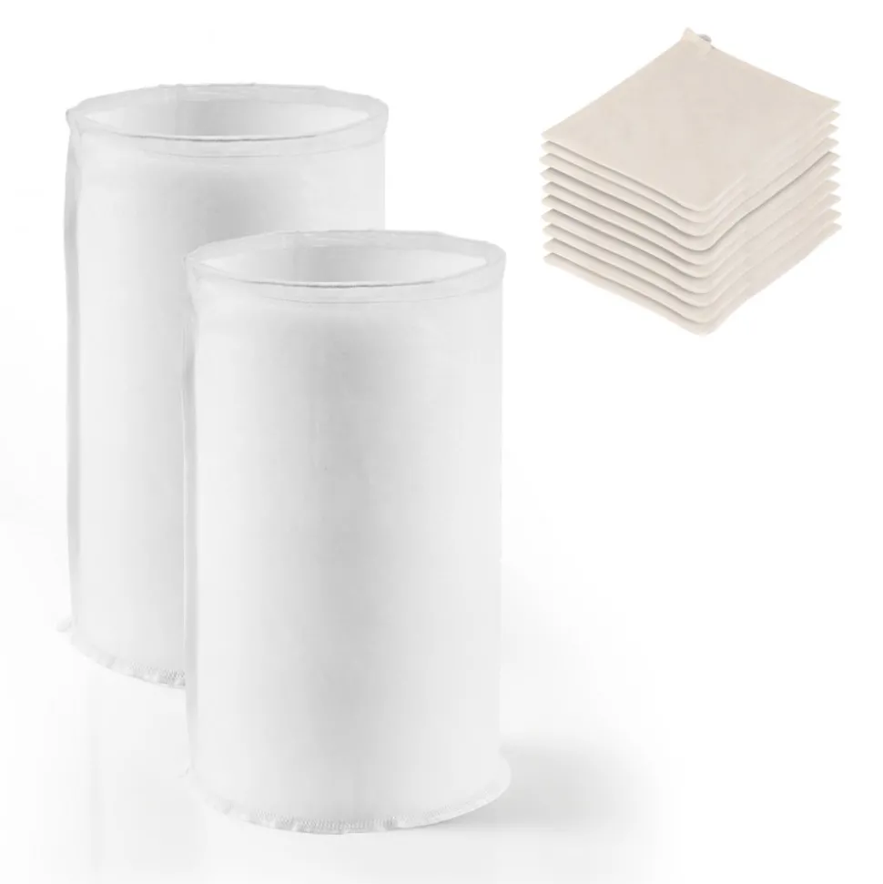 VEVOR Brew Bags, 2 PCS Food Grade Nylon Material Grain Bag, 10 PCS Natural Cotton-Linen Hop Bag, Easy to Clean, Reusable & Ultra-Fine Mesh Home Brewing Bags, Only for Our Automatic Beer Brewer
