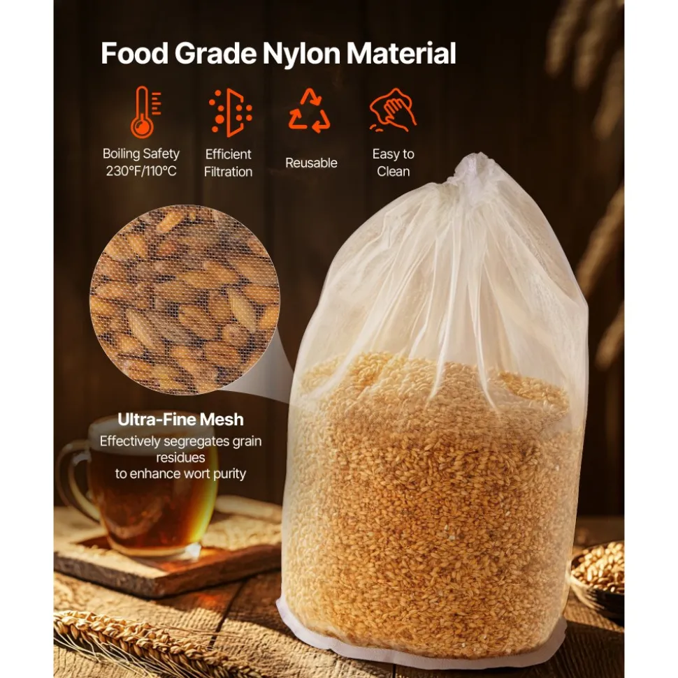 VEVOR Brew Bags, 2 PCS Food Grade Nylon Material Grain Bag, 10 PCS Natural Cotton-Linen Hop Bag, Easy to Clean, Reusable & Ultra-Fine Mesh Home Brewing Bags, Only for Our Automatic Beer Brewer