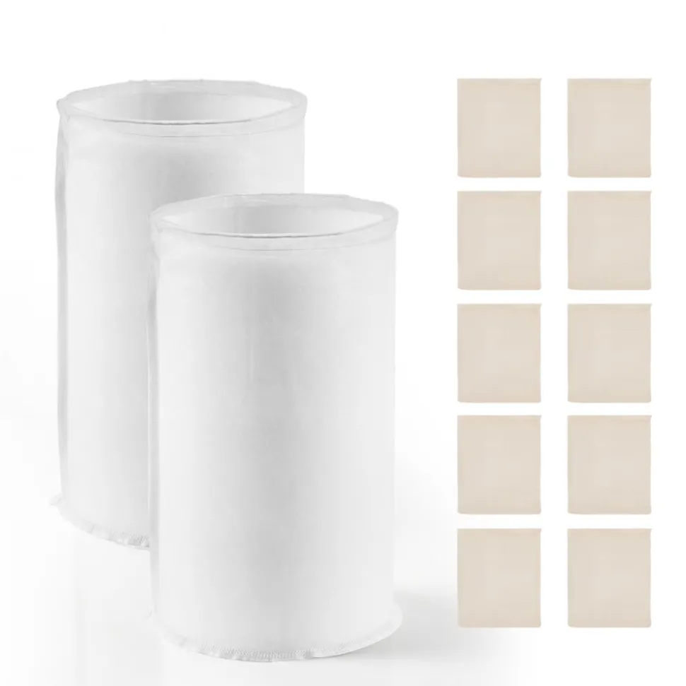 VEVOR Brew Bags, 2 PCS Food Grade Nylon Material Grain Bag, 10 PCS Natural Cotton-Linen Hop Bag, Easy to Clean, Reusable & Ultra-Fine Mesh Home Brewing Bags, Only for Our Automatic Beer Brewer