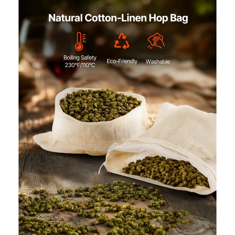 VEVOR Brew Bags, 2 PCS Food Grade Nylon Material Grain Bag, 10 PCS Natural Cotton-Linen Hop Bag, Easy to Clean, Reusable & Ultra-Fine Mesh Home Brewing Bags, Only for Our Automatic Beer Brewer