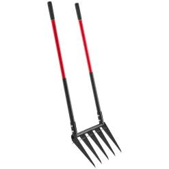 VEVOR Broad Fork, 5-Tine Pitchfork with Dual Fiberglass Handles, Heavy Duty Garden Fork , Ergonomic U-Shaped Design Broadfork Hand Tiller, Gardening Tool for Composting Transplanting Aeration