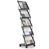 VEVOR Brochure Display Rack, Foldable 5 Pockets Magazine Literature Display Stand, Movable Floor Standing Magazine Rack with Wheels, Metal Newspaper Catalog Holders for Shop Exhibitions Office Show
