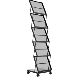 VEVOR Brochure Display Rack, Foldable 5 Pockets Magazine Literature Display Stand, Movable Floor Standing Magazine Rack with Wheels, Metal Newspaper Catalog Holders for Shop Exhibitions Office Show