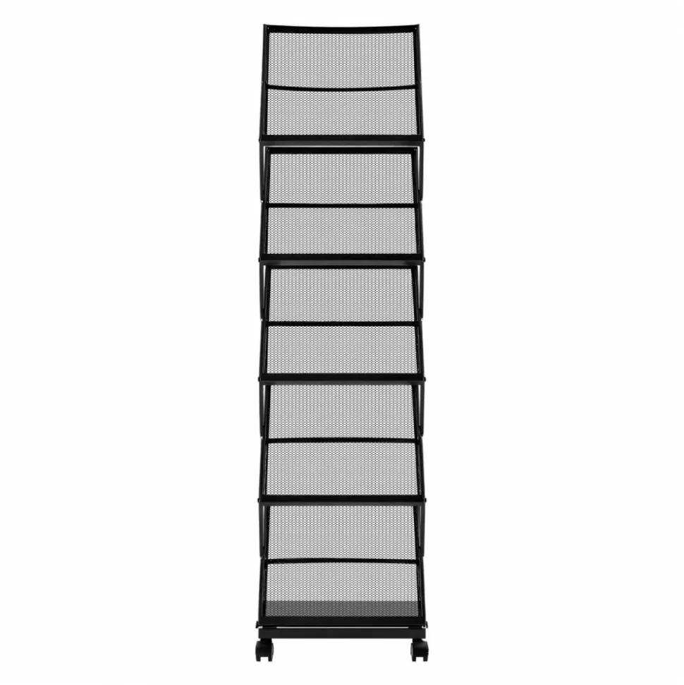 VEVOR Brochure Display Rack, Foldable 5 Pockets Magazine Literature Display Stand, Movable Floor Standing Magazine Rack with Wheels, Metal Newspaper Catalog Holders for Shop Exhibitions Office Show