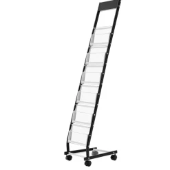 VEVOR Brochure Display Rack, Narrow 6-Tier Magazine Literature Display Stand with Wheels, Metal Floor Standing Magazine Rack, Movable Newspaper Catalog Holders for Shop Exhibitions Office (6 Pockets)