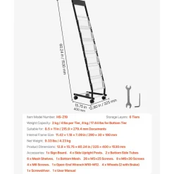 VEVOR Brochure Display Rack, Narrow 6-Tier Magazine Literature Display Stand with Wheels, Metal Floor Standing Magazine Rack, Movable Newspaper Catalog Holders for Shop Exhibitions Office (6 Pockets)