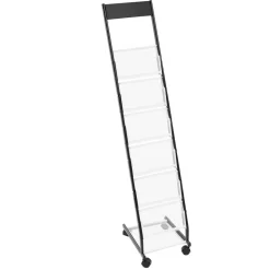 VEVOR Brochure Display Rack, Narrow 6-Tier Magazine Literature Display Stand with Wheels, Metal Floor Standing Magazine Rack, Movable Newspaper Catalog Holders for Shop Exhibitions Office (6 Pockets)