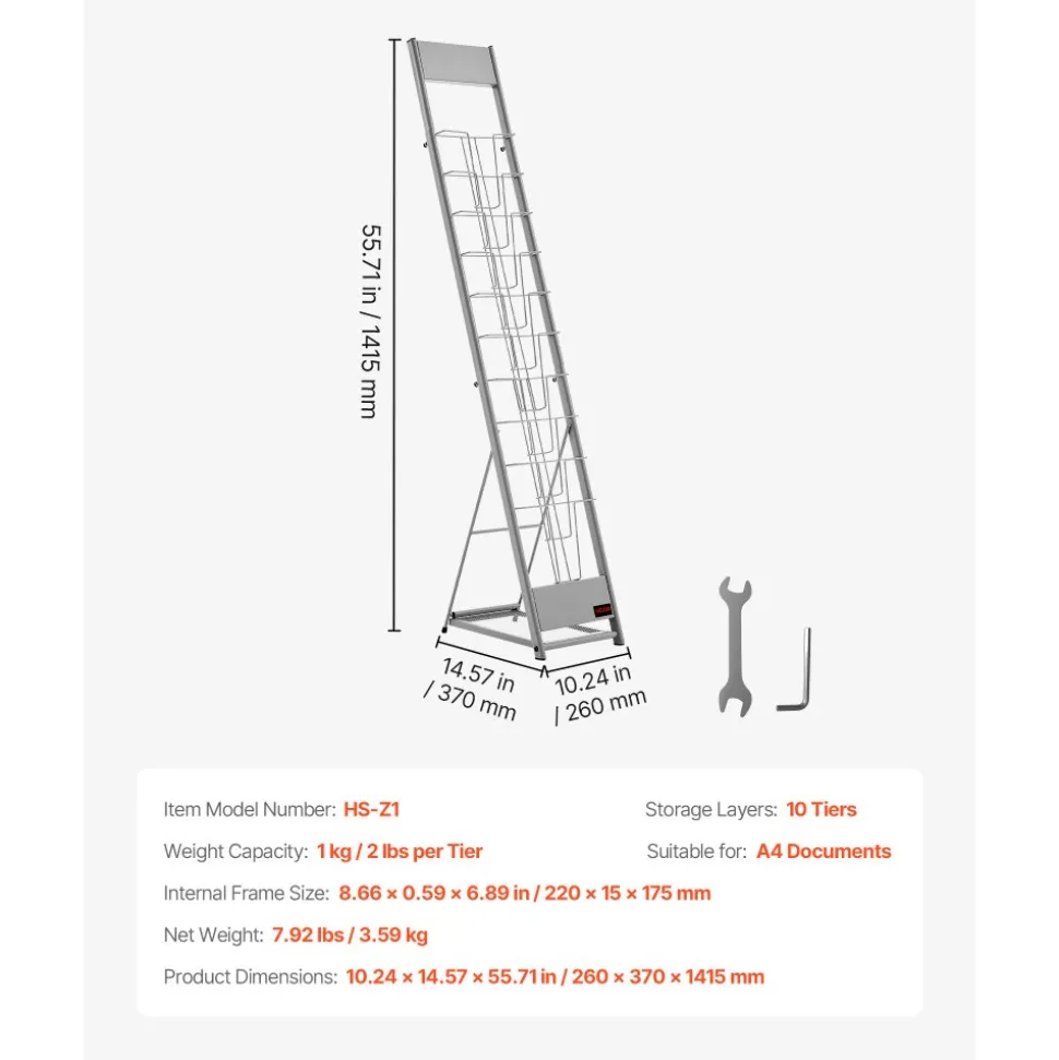 VEVOR Brochure Display Rack, 10 Pockets Magazine Literature Display Stand, Portable Floor Standing Magazine Rack, Metal Newspaper Catalog Holders for Shop, Exhibitions, Office, Trade Show, Silver