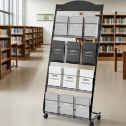 VEVOR Brochure Display Rack, 4-Tier Magazine Literature Display Stand with Wheels, Movable Floor Standing Magazine Rack, Heavy Duty Newspaper Catalog Holders for Shop Exhibitions Office Craft Fairs