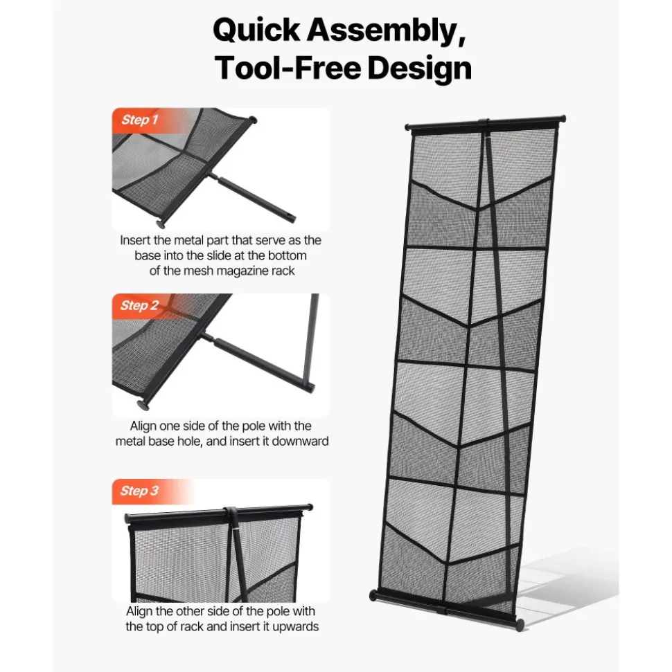 VEVOR Brochure Display Stand, 4-Tier 8 Pockets Mesh Literature Display Holder, Floor Standing Magazine Newspaper Catalog Rack, Lightweight and Portable with Carrying Bag for Shop Exhibitions Office