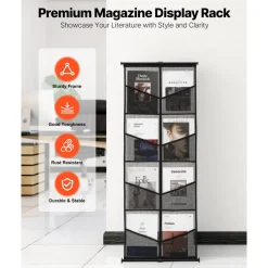 VEVOR Brochure Display Stand, 4-Tier 8 Pockets Mesh Literature Display Holder, Floor Standing Magazine Newspaper Catalog Rack, Lightweight and Portable with Carrying Bag for Shop Exhibitions Office