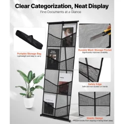 VEVOR Brochure Display Stand, 4-Tier 8 Pockets Mesh Literature Display Holder, Floor Standing Magazine Newspaper Catalog Rack, Lightweight and Portable with Carrying Bag for Shop Exhibitions Office