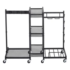VEVOR Broom Holder with Cleaning Supplies Organizer, Metal Garage Storage, Cleaning Cart with Mop Hanger, for Home Broom, Detergent, Vacuum Cleaner, Heavy-Duty Steel Utility Holder, with Wheels, Black