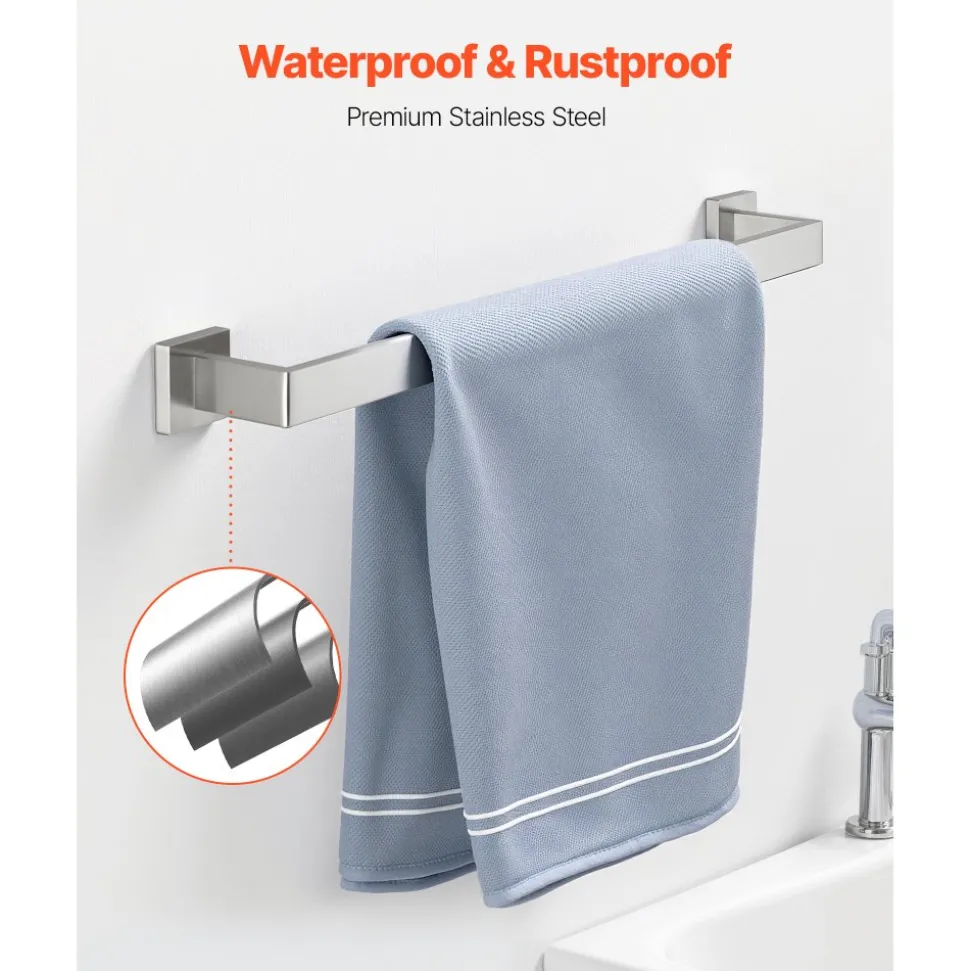 VEVOR Brushed Nickel Bathroom Hardware Set, 5 Pieces Bathroom Accessories Set, Stainless Steel 24 inch Towel Bar, Towel Rack, 2 Robe Towel Hooks, Toilet Paper Holder for Bath Room, Wall Mounted